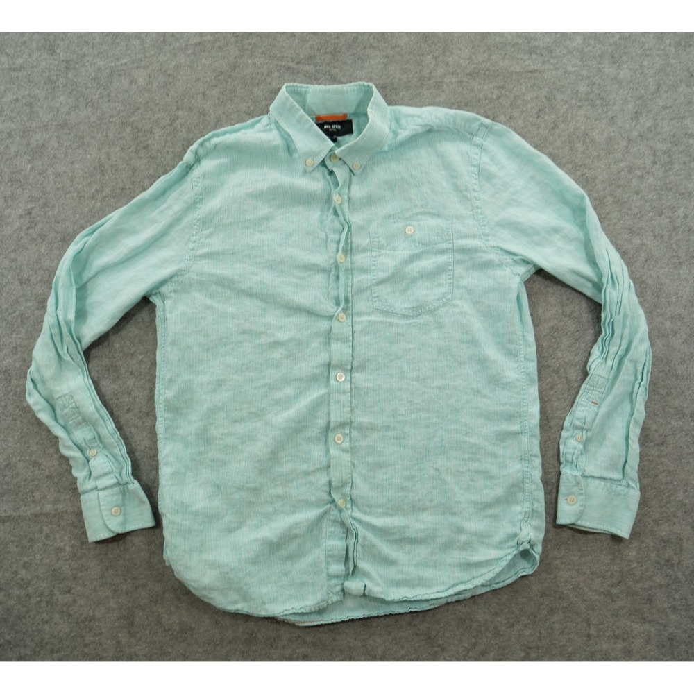 Jack Spade Shirt Mens Medium Green Button Up Linen Chambray Long Sleeve